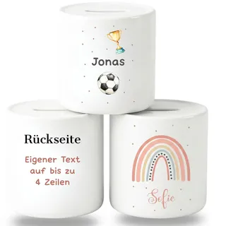 smartaini Personalisierte Spardose für Kinder mit Namen – Porzellan Kinderspardose personalisiert – Sparschwein Kinder Sparbüchse – Geschenk zur Geburt, Taufe oder Geburtstag (Fußball)