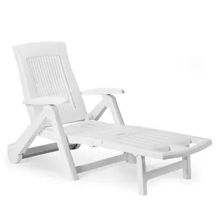 Dmora - Sonnenliege Livorno, verstellbarer Garten-Liegestuhl mit Rollen, Outdoor-Liege, 100 % Made in Italy, 195 x 72 x 101 cm, Weiß