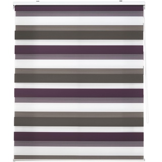 Decorblind Doppellagiges Rollo für Nacht und Tag, Montage an Wand oder Decke, Maße: Breite 140 x Länge 180 cm, Maße Stoff: 137 x 175 cm, dreifarbig, Braun, Violett, Weiß, Fensterrollo