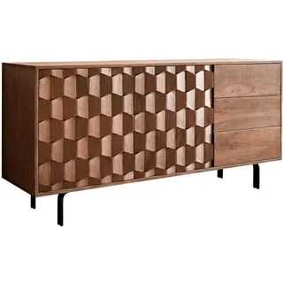 DeLife Sideboard Fevo 145 cm Akazie Braun 2 Türen 3 Schubfächer L-Fuß