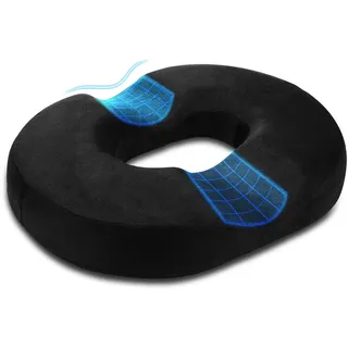 Emoobin Donut Sitzkissen – Ergonomisches Ringkissen für Bürostühle und Zuhause, Lindert Druck durch langes Sitzen, 45 cm, Schwarz