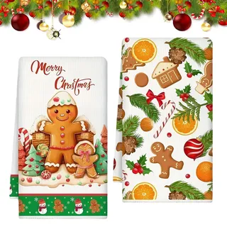 Geschirrtücher Weihnachten 2er Set,40 x 60 cm Geschirrtücher Lebkuchenmann