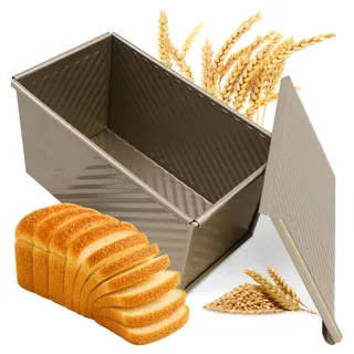 Vidoxdu Toastbrot Backform Mit Deckel, 450g Antihaft-Toastbrotform, Kastenform aus Kohlenstoffstahl mit Belüftungslöchern, Brotbackform Pullman Laib für Brote, Kuchen, Gebäck(21x12x11,7CM, Gold)