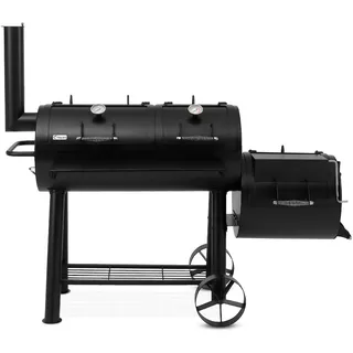 tepro Smoker Indianapolis (Massiver Holzkohle-Grillwagen mit Rollen) zum Smoken, Räuchern, BBQ, Grillen, 1 Neben- und 2 Hauptkammern mit Belüftungsregler und Kamin, 2 Thermometer, Maße ca. 184 x 88 x 153 cm