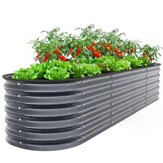 Ohuhu Metall Hochbeet 240x60x45 cm, 9-in-1 Pflanzbehälter Kit aus verzinktem Aluminium-Stahl, Hochbeet für Garten & Balkon, Pflanzkasten für Gemüse, Kräuter & Blumen Anthrazit