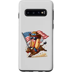 Hülle für Galaxy S10 Funny Hotdog US Flag Riding Bull 4th of Juli Rodeo boys kids