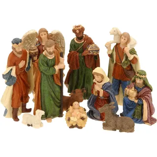 Spetebo Weihnachts Krippenfiguren Set 11-teilig aus Polyresin - 9 cm | Kunststein Weihnachtskrippe Figuren 11 Stück bunt handbemalt - Weihnachten Advent Deko Kunstharz Krippenset traditionell