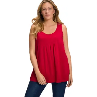 Ulla Popken Damen Top, Zierfalten, A-linie, Rundhals, Ärmellos, Modal T-Shirts, Mohn, 58-60 EU