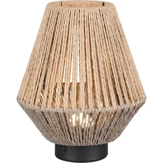 REALITY LEUCHTEN LED Tischleuchte "LIRA, Akku Tischlampe USB Ladeanschluss, 1,5W 140 Lumen 3000K warmweiß", braun, 1, Ø 18,5cm H: 22cm, 1 Stk., Leuchten, Lampenschirm aus Papiergarn, Touchdimmer, max 8h Akkulaufzeit, LED Tischleuchte