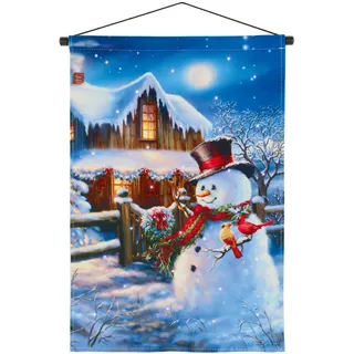 Weihnachten Bild Glasfaser Lichter 60cm x 40cm Stoff Scroll - Party Schneemann