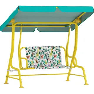 AIYAPLAY Kinder Hollywoodschaukel, 2-Sitzer Kinderschaukel Gartenschaukel mit verstellbarem Sonnendach, Sicherheitsgurt, Schaukelbank für Garten Terrasse für 3-6 Jahre Kinder bis 60 kg Grün - Grün