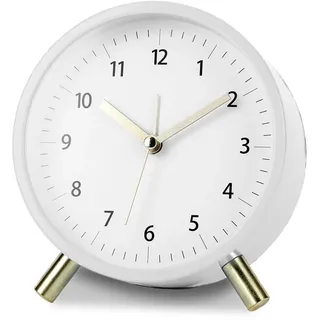 Wecker Analog Ohne Ticken - Metall Wecker mit Nachtlicht, Batteriebetrieben - Modischer Runder Modern Vintage Alarm Clock Analog für Schlafzimme, Büro, für Ältere, Kinder, Studenten Geschenke (Weiß)