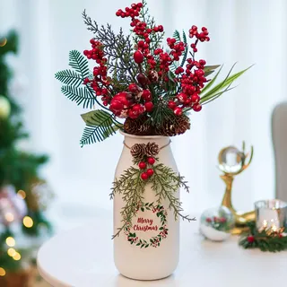 Sziqiqi Weiß Vase für Weihnachten Tischdeko: 23 cm Vintage Weihnachts Vase Metall Vasen für Blumen Zylinder Vase für Tisch Deko Matte Blumenvase für Wohnzimmer