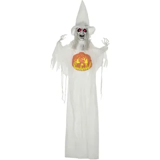 Homcom 183Cm Halloween Dekoration Halloween-Geist mit LED-Lichter, Horror-Geräusche , Weiß , Kunststoff , 18x183x60 cm , Dekoration