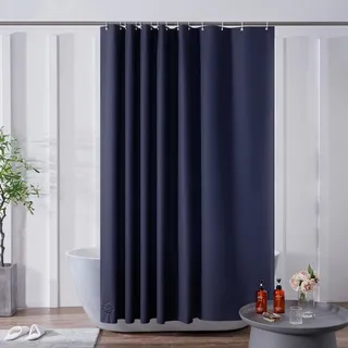 Furlinic Duschvorhang Überlänge Badvorhang Anti-schimmel Wasserdicht für Badewanne Dusche Eva Vorhang Antibakteriell Dunkelblau mit 12 Duschringen Extra Groß 200x200cm Saum mit Steinen.