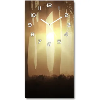Wanduhr aus Glas – 30x60 cm - Glasbild - Glasuhr - Gehärtetes Glas -Nebel im Wald - Braun