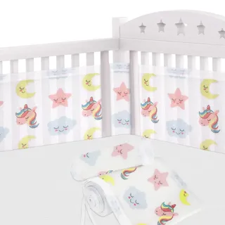 Aolso Bettumrandung Babybett, 2 Stück Nestchen für Kinderbetten Kantenschutz Baby Babybett, Atmungsaktive Polsterung, Rausfallschutz für Babybett,Abnehmbar -340cmx30cm + 160cmx30cm(Licorne)