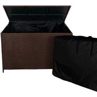 582L Rattan Kissenbox & Wasserdichte Tragetasche | Outdoor Truhe für große Kissen Decke Werkzeug Spielzeug Möbel | Mit Stahlramen, Gasbetriebener Liftdeckel & Rollen | UV- & wetterbeständig [Braun] - Braun