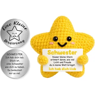 Tixlux Geschenke für Schwester, Pocket Hug Glücksstern, Kreative Strickwolle Stern Figur mit Kleiner Umarmung Glücksbringer, Geburtstagsgeschenk für Schwester, Weihnachten Geschenk