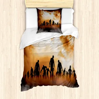 ABAKUHAUS Halloween Bettbezug Set für Einzelbetten, Zombies Horror Grausen, Milbensicher Allergiker geeignet mit Kissenbezug, Mehrfarbig