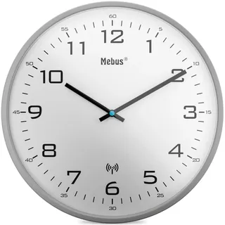 MEBUS Funk Wanduhr 13081 30 cm grau/silber/weiß