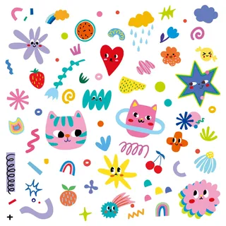 FUFUQUARE Wandtattoo Bunt Katzen Sterne Herz Wandaufkleber Moderne Vinyl Selbstklebend Wandsticker für Mädchen Jungen Kinderzimmer Spielzimmer Schlafzimmer TV Hintergrund Wanddeko