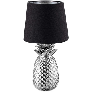 Navaris Tischlampe im Ananas Design - 35cm hoch - Deko Keramik Lampe für Nachttisch oder Beistelltisch - Dekolampe mit E14 Gewinde in Silber-Schwarz