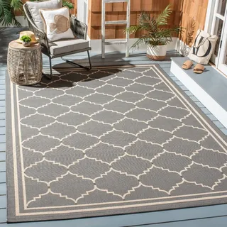 SAFAVIEH Geometrisch Teppich für Wohnzimmer, Esszimmer, Schlafzimmer - Courtyard Collection, Kurzer Flor, Grau und Beige, 201 X 290 cm