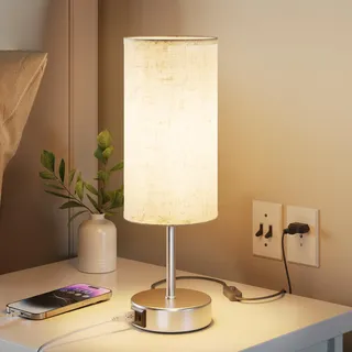 UPXNBOR Nachttischlampe Touch, Tischlampe mit USB-A & USB-C Ladefunktion