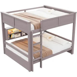 Wishdor Etagenbett 160/200 cm in Braun aus Kiefer und MDF mit Stauraumschränken, LED und Schutzgeländern , Holz, Holzwerkstoff , Rechteckig , 160x200 cm , Babymöbel & Kindermöbel, Kinderzimmer & Jugendzimmer, Stockbetten
