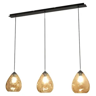 Gisella Pendelleuchte aus bernsteinfarbenem Glas mit Metallrahmen, E27 3x60W Fassung, elegantes Design für den Innenbereich, Schutzart IP20 - Gelb