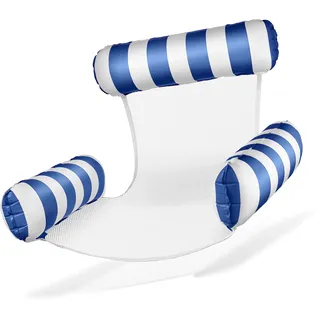 Balinco Luftmatratze Pool, Aufblasbarer Sessel, Wasserstuhl mit Rückenlehne und Armlehnen, Schwimmsitz, Poolsitz, Sonnenstuhl, Wasser Relaxstuhl (Blau/Weiß)