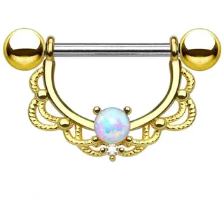 beyoutifulthings FILIGRANER Bogen Brustwarzen-Piercing Intim-Piercing Nippel-Piercing Opal Edelstahl Gold Silber ROSÉGOLD 1,2/1,6mm 14mm