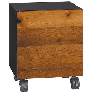 Rollcontainer ELA, Korpus schwarz seidenmatt, Front Eiche Furnier dunkel, 400 x 400 x 350 mm