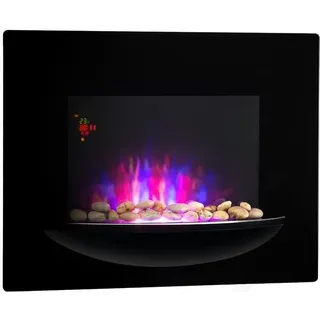Klarstein Feuerschale - Elektro-Wandkamin, 1800 W, elektrischer Heizlüfter, 2 Heizstufen, Flammenillusion, Adaptive Startsteuerfunktion, Wochentimer, Fernbedienung, schwarz - Schwarz