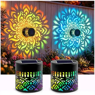 Xchance 2 Stück Solar Mandala Wandleuchte,Lampe Outdoor mit 7 Farbwechsel | Wasserdichte Solar Projektionsleuchte mit Lichtsensor, automatische Solar Wandlampe für Garten, Terrasse, Balkon und Zaundeko
