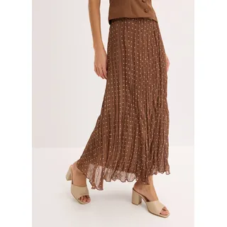 Plisseerock BONPRIX, Damen, Gr. 50, hellbraun, sandbeige gepunktet, Chiffon;Crash;Web, Obermaterial: 100% Polyester. Futter: 100% Polyester, Crashoptik, gepunktet, A-Linie knöchelfrei, Röcke Plisseerock, mit Elastikbund, in A-Linie, mit Crash-Optik, Topseller