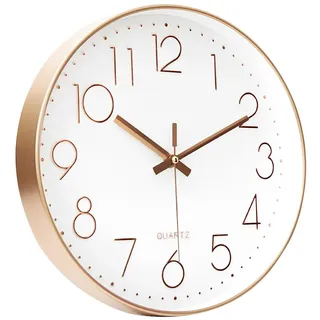 LiRiQi Moderne Wanduhr, 30 cm, groß, dekorativ, leise, für den Innenbereich, Quarz, rund, No-Ticking für Wohnzimmer, für Küche, Schlafzimmer, Schule, Büro (weiß)