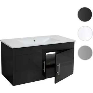 Mendler Waschbecken + Unterschrank HWC-D16, Waschbecken Waschtisch, FSC®-zertifiziert, hochglanz 90cm ~ schwarz