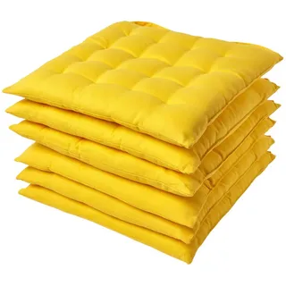 Homescapes Stuhlkissen 6er-Set gelb 40/40/6,5 cm , Gelb , Textil , Quadratisch , 40x6.5x40 cm , Oeko-Tex® , Heimtextilien, Wohntextilien, Sitzkissen