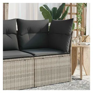 vidaXL Garten-Ecksofa mit Kissen Hellgrau Poly Rattan