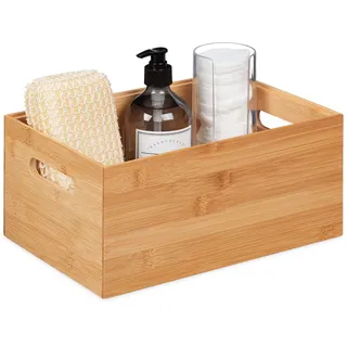 Relaxdays Aufbewahrungsbox Bambus, stapelbar, stabil, Bambuskiste ohne Deckel, Verschiedene Größen, mit Griffen, Natur