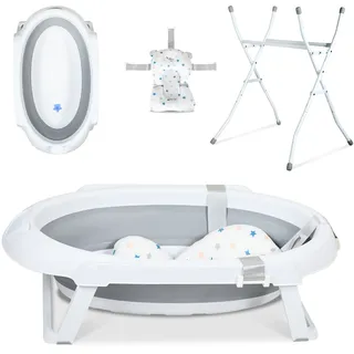 Yakimz Baby Badewanne Faltbare Babywanne mit Ständer und Abfluss, Kinderbadewanne aus Silikon - Grau
