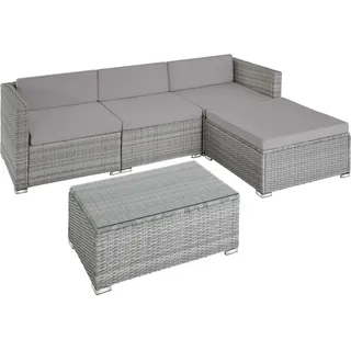 tectake Rattanlounge Florenz,mit Sicherheitsglasplatte,hellgrau/dunkelgrau , Hellgrau, Dunkelgrau , Kunststoff , Organisch , Gartenmöbel, Gartengarnituren, Gartenmöbel-Sets