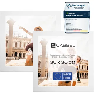 CABBEL Doppelpack (2er Set) Bilderrahmen 30x30 cm, Weiß, stabiles MDF-Holz Rahmen, bruchsicherem Plexi-Glas, zum Aufhängen, ideal für Fotos/Bilder/Collage