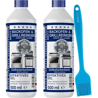 1000ml Backofenreiniger extra stark | mit Pinsel | Gel Paste | Grillreiniger | gegen Eingebranntes & Verkrustungen | selbstarbeitend (2x500ml)
