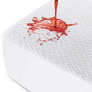 Premium Wasserdicht Matratzenschoner, 160x200x30 cm, Zickzack-Design, Weiß