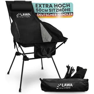 Campingstuhl Hochlehner faltbar ultraleicht 1,6 kg Aluminium Klappstuhl 50 cm Sitzhöhe 112 kg Traglast Faltstuhl Angelstuhl mit hoher Lehne - Schwarz