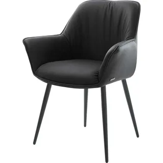 DeLife Esszimmerstuhl Keila-Flex mit Armlehnen Echt-Leder Schwarz 4-Fuß konisch Schwarz