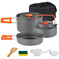 yETO Camping Kochtopf Set Alu-Topfset Wasserkocher mit Netztasche für Rucksackreisen, Kochgeschirr Set Wandern und Picknick für 2-3 Personen